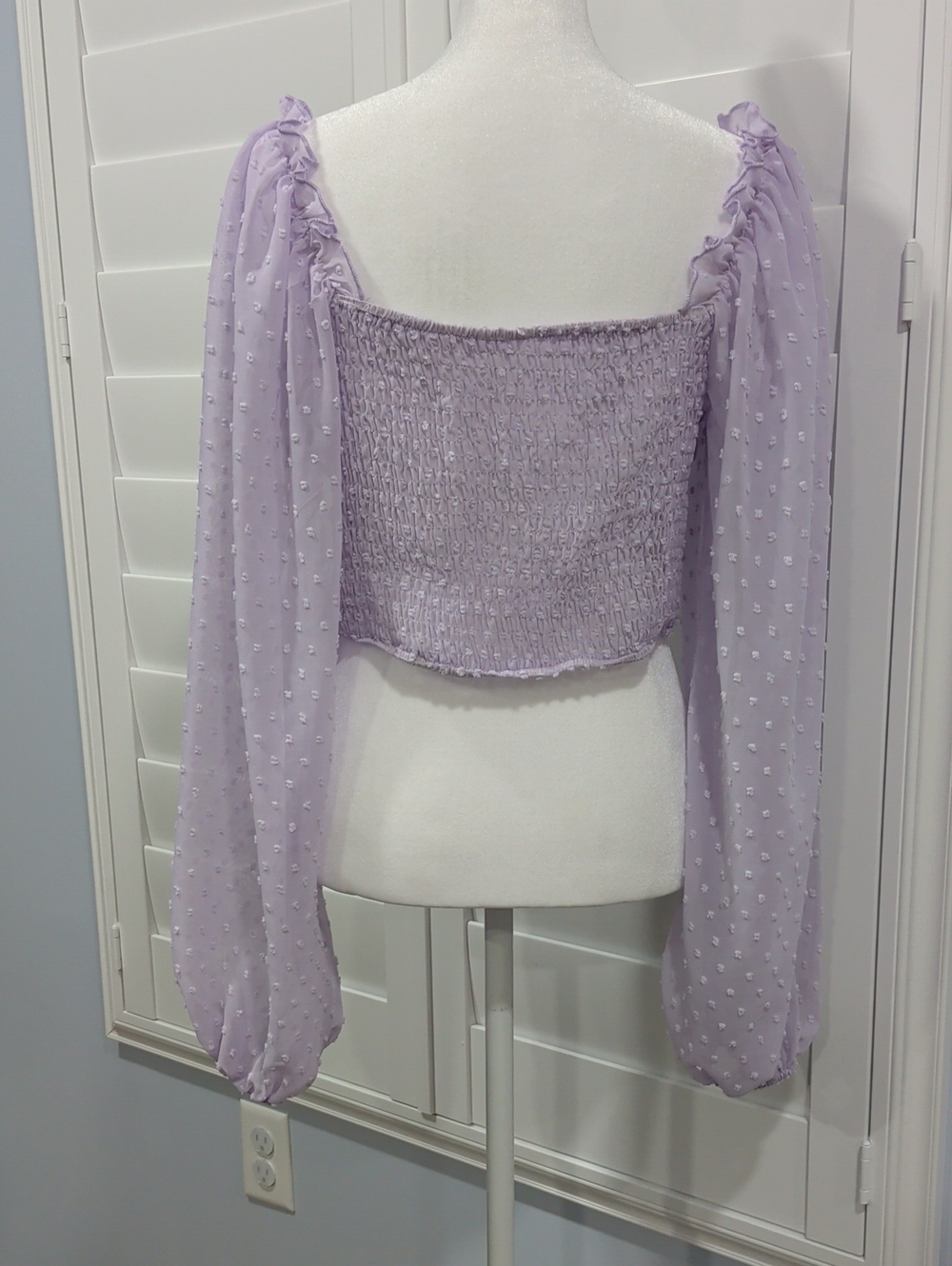NWOT SHEIN Lavender Swiss Dot Smocked Babydoll Top - Lavender - Picture 3 of 3